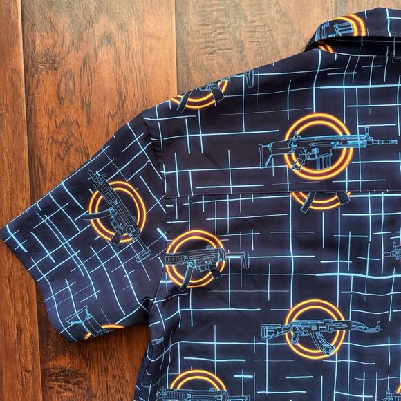 Retro Rifle “The Grid” Men’s Button Up Shirt Blue Gun Grid Pattern Stretchy Sz M - Picture 16 of 16